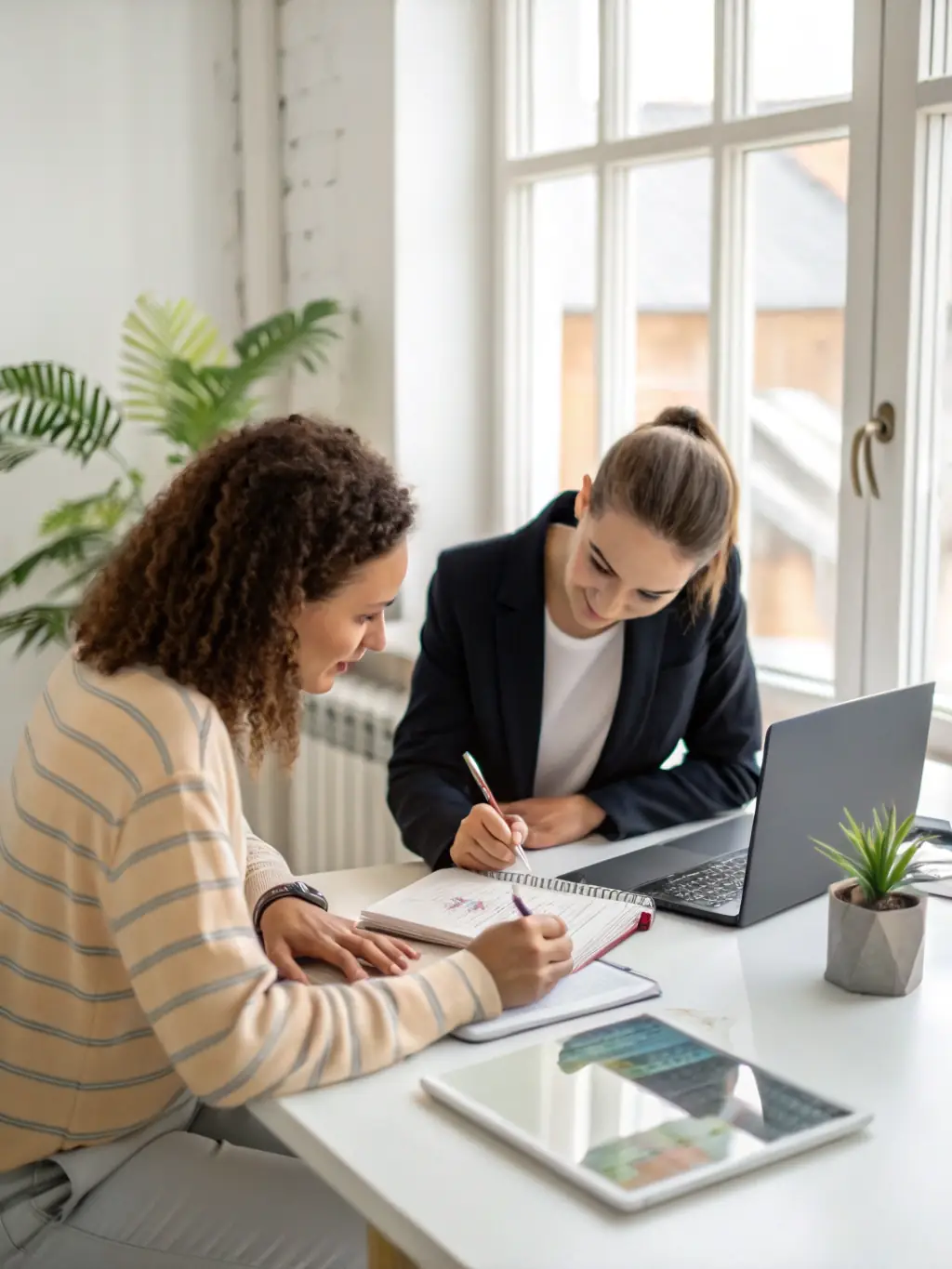 A coach providing feedback on a client's resume, highlighting key achievements and areas for improvement.